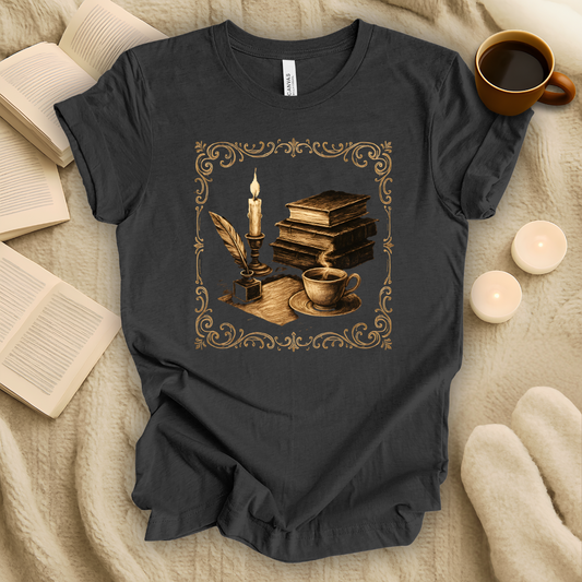 Vintage Book, Candle, and Tea T-Shirt
