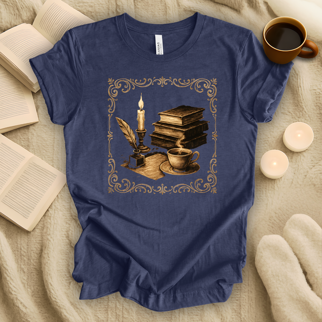 Vintage Book, Candle, and Tea T-Shirt