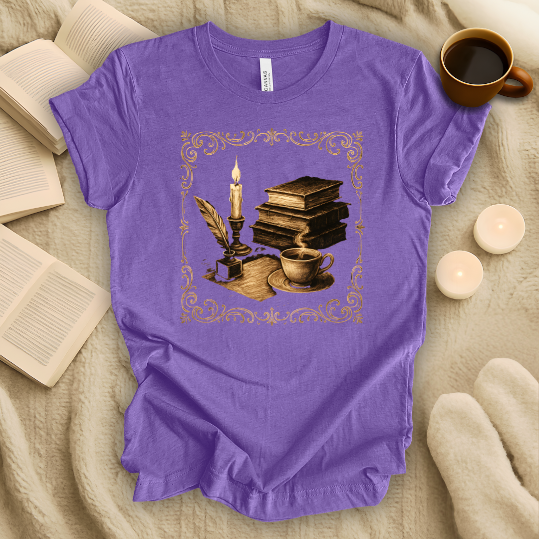 Vintage Book, Candle, and Tea T-Shirt