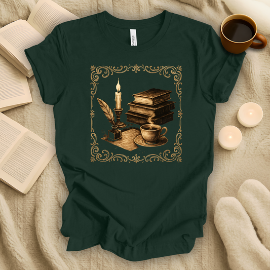 Vintage Book, Candle, and Tea T-Shirt